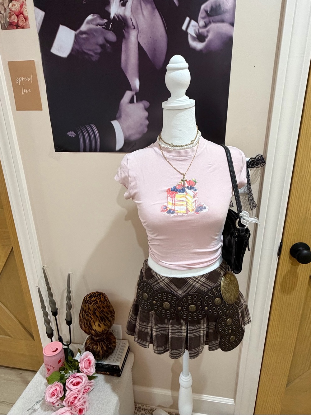 RSQ Light Pink Graphic Crop Tee with Cake Print